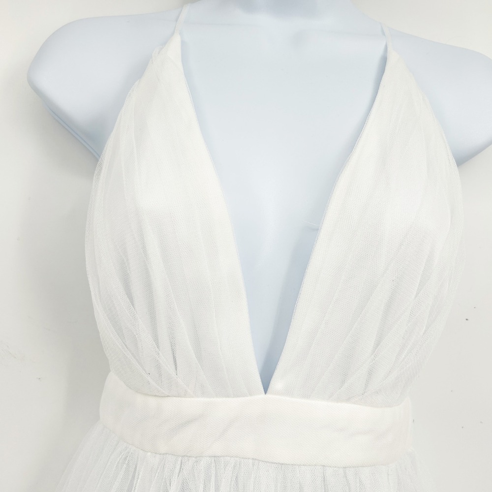 Windsor Womens White Tulle V-Neck Open Back Slit Formal Bridal Maxi Dress Size S - Picture 3 of 8